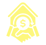 Handshake with a house and dollar symbol symbolizing real estate deals.