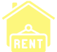 Yellow house icon with a 'RENT' sign hanging in front.
